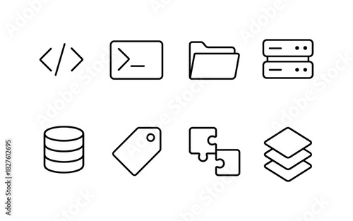 Essential line icons for coding and data management