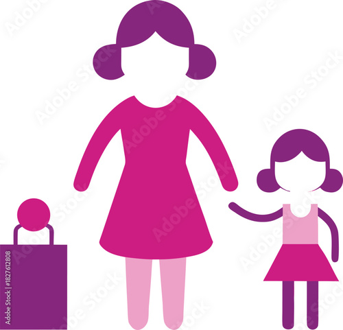 Mother and daughter holding hands icon vector illustration for design projects