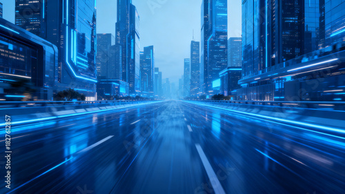 Minimalist Futuristic Blue Metropolis Skyline