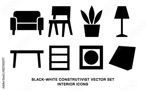 Modern black and white furniture icons set for interior design inspiration