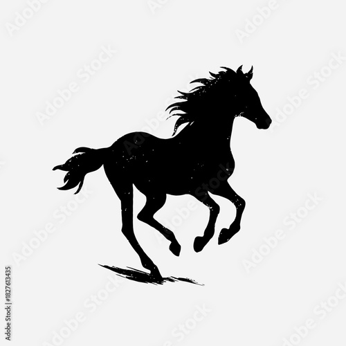 
Hand drawn running horse silhouette no shadow.