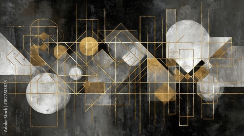 Wallpaper Mural Elegant gold geometric patterns on a charcoal textured background create a sophisticated modern style with a touch of luxury, perfect for adding a contemporary accent to any space Torontodigital.ca