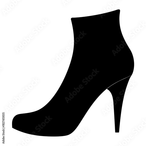 A minimalist black silhouette of a stylish ankle boot with a pointed toe and a slender high heel.