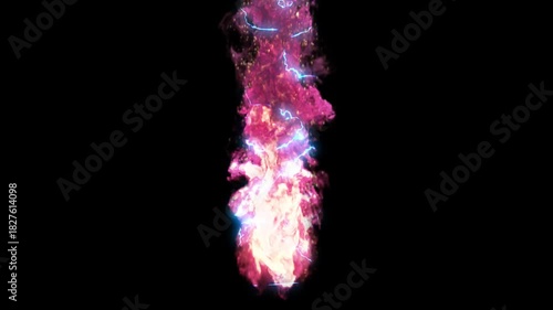 Flame with lightning. A flame with electrical discharges. Energy fire on a black background.