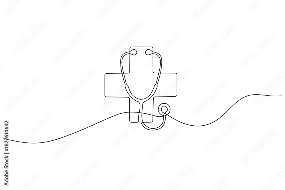 Obraz premium Doctor stethoscope cross logo abstract one line sketch