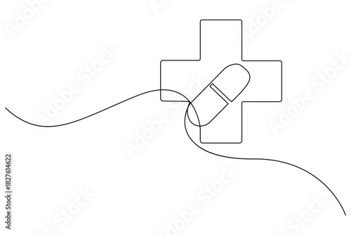 Health care capsule and cross simple line drawing