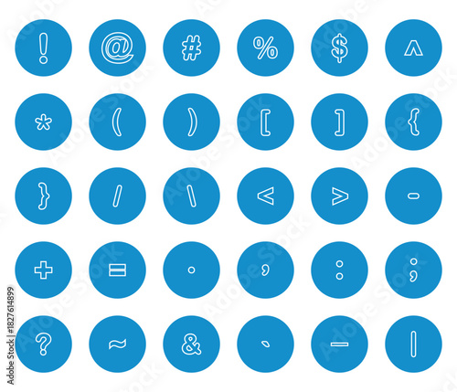 Vector illustration of set of various punctuation and mathematical symbol icons