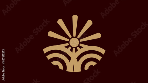 Premium sunburst and wave logo. Luxury minimalist emblem for branding.