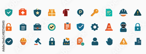 Flat black & colored safety icons PNG pack