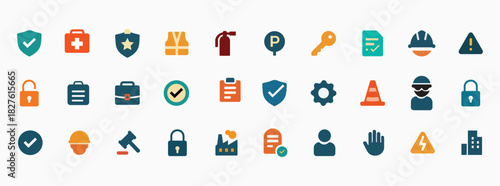 Flat black & colored safety icons PNG pack