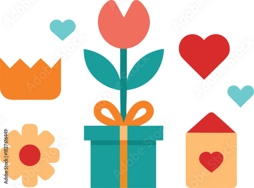 Vector graphics bundle gratitude thank you cards gift tags flower heart and envelope icons