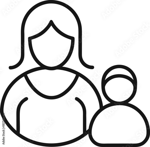 Minimalist mom and child outline icons single line drawing vector graphics for eps file