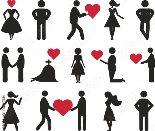 Romantic couple silhouette vector icons bundle love heart illustrations scalable eps graphics