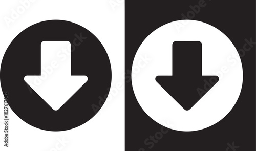 Black and White Down Arrow Icons in Circles Side by Side direction download