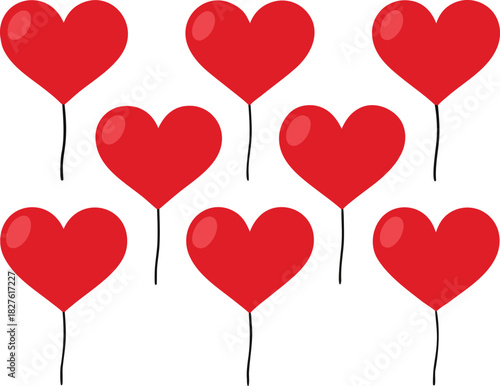 Vector illustration of multiple red heart shaped balloons for celebration and romance themes