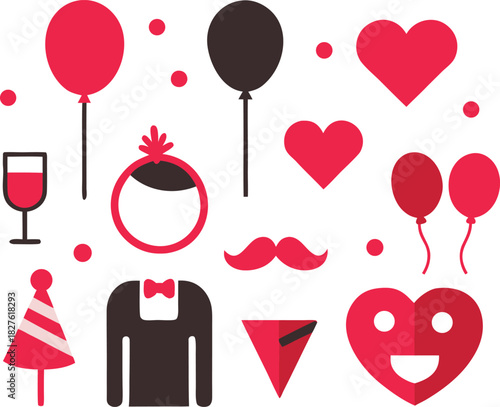 Romantic valentine party icon bundle scalable vector graphics for festive design elements