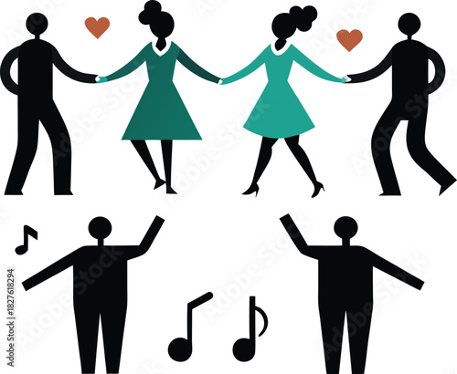 Vector illustration couple dancing icons bundle scalable eps for romance and celebration