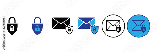 Collection of lock and email icons representing secure communication, data protection, and digital safety concepts.