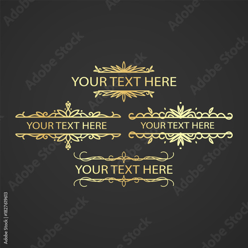 Set of Vintage decorative Golden lines. Text dividers. Line border. Lines separators, Borders, Set of various doodle style line dividers and arrow icons for design