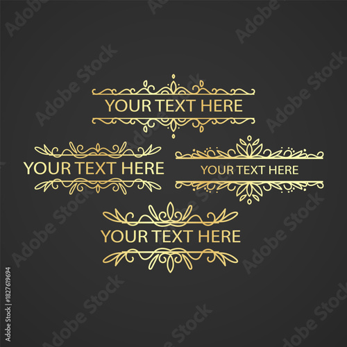 Set of Vintage decorative Golden lines. Text dividers. Line border. Lines separators, Borders, Set of various doodle style line dividers and arrow icons for design