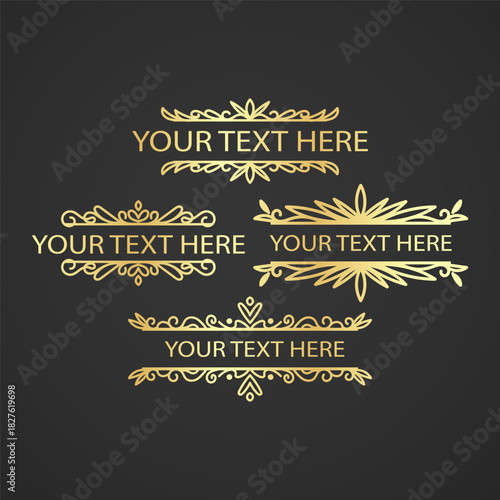 Set of Vintage decorative Golden lines. Text dividers. Line border. Lines separators, Borders, Set of various doodle style line dividers and arrow icons for design