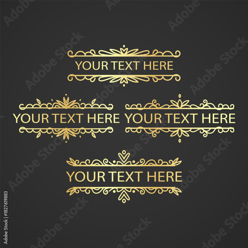 Set of Vintage decorative Golden lines. Text dividers. Line border. Lines separators, Borders, Set of various doodle style line dividers and arrow icons for design