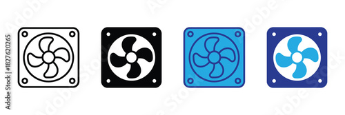 Computer fan icon set, ventilation symbol, cooling system component, air flow device, electronic part, graphic, illustration, vector, isolated