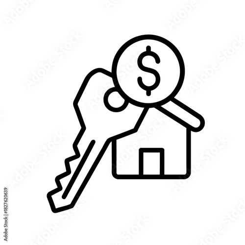 Home Rent Outline Vector Icon on White Background