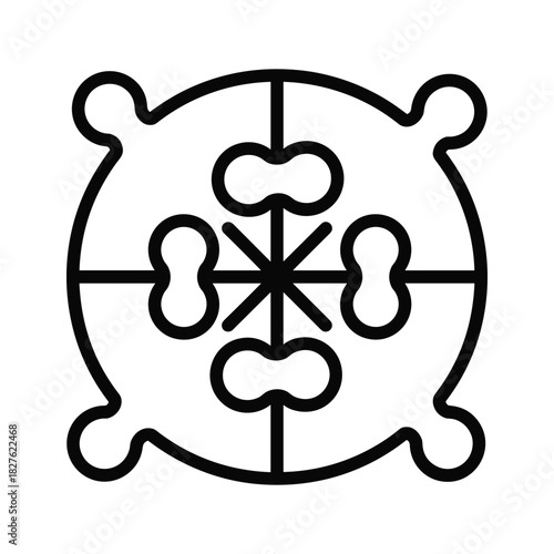 Abstract geometric circular symbol with symmetrical line art design, isolated on