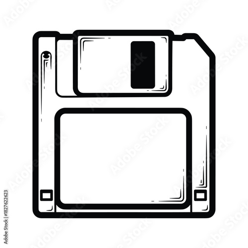 Classic floppy disk icon representing data storage and old technology isolated on
