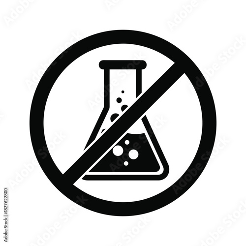 No chemicals sign with a conical flask icon, symbolizing chemicalfree products or environments, isolated on