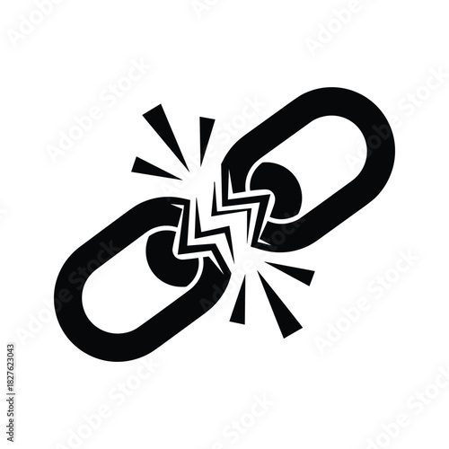 Broken chain link icon, symbolizing disconnection, error, or a severed bond, isolated on