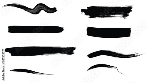 Black Brush Stroke Elements On White Background paint stroke