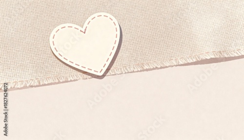 Clean and Simple Heart Shape Illustration with Delicate Stitch Lines on Textured Background