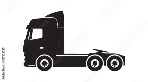 Truck tractor symbol. Trunk vehicle. Dark outline. Profile view. Vector basic flat graphic depiction. The standalone item on a white backdrop. Isolate

