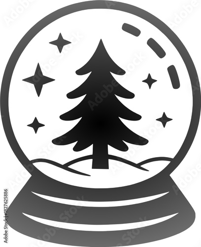 Stylized Christmas tree snow globe vector featuring winter scene, tree silhouette, holiday icon, seasonal elements, decorative design