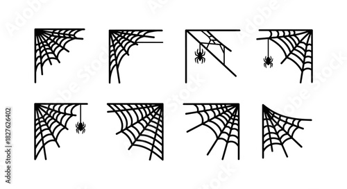 Collection of Corner Spiderwebs and Spiders for Halloween Decora