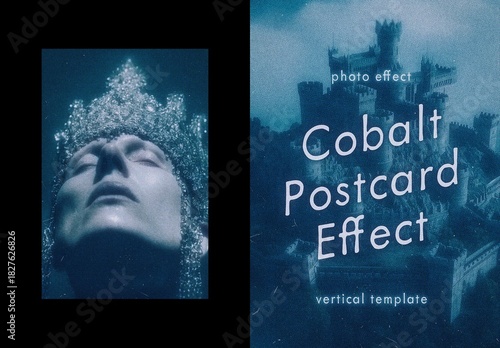 Сobalt Blue Postcard Poster Photo Effect Mockup