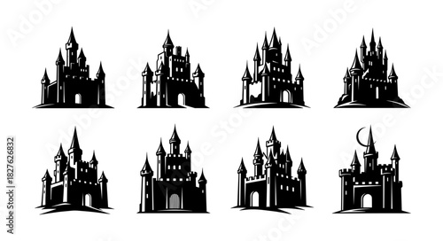 Collection of Gothic Castles Silhouettes for Fantasy and Fairyta