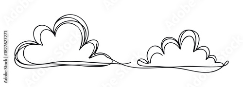 Minimalist black line drawing of two fluffy clouds, suggesting a dreamy atmosphere for weather forecasts or creative projects.