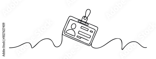 Continuous line drawing of an identity badge with lanyard, symbolizing access and verification for professional settings and security purposes.