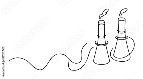 Industrial chimney outlines with smoke plumes and wavy lines symbolizing pollution or connection, suitable for environmental awareness or industry visuals.