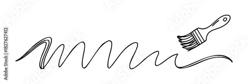 Simple black line drawing of a paintbrush making a wiggly stroke for creative expression and DIY projects