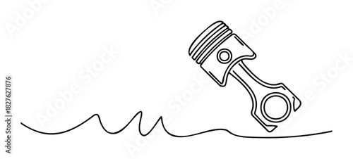 Mechanical piston and connecting rod line drawing representing engine power and engineering innovation for automotive and industrial applications