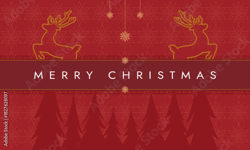 Festive Merry Christmas Greeting with Reindeer and Snowflakes