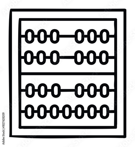 Simple black line drawing of an abacus for education and counting, useful for school supplies and learning math concepts.