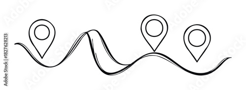 Location pins show a winding route with changes in elevation, perfect for travel, navigation, or journey planning applications.
