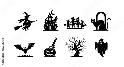 Halloween Silhouettes Collection Featuring Witch Cat Ghost Tree