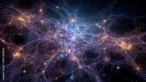 Mind universe neurons forming galaxies and star systems seamless blend of brain structure and cosmic web glowing quantum harmony