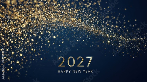 Happy New Year 2027 Celebration with Golden Glitter Background.
